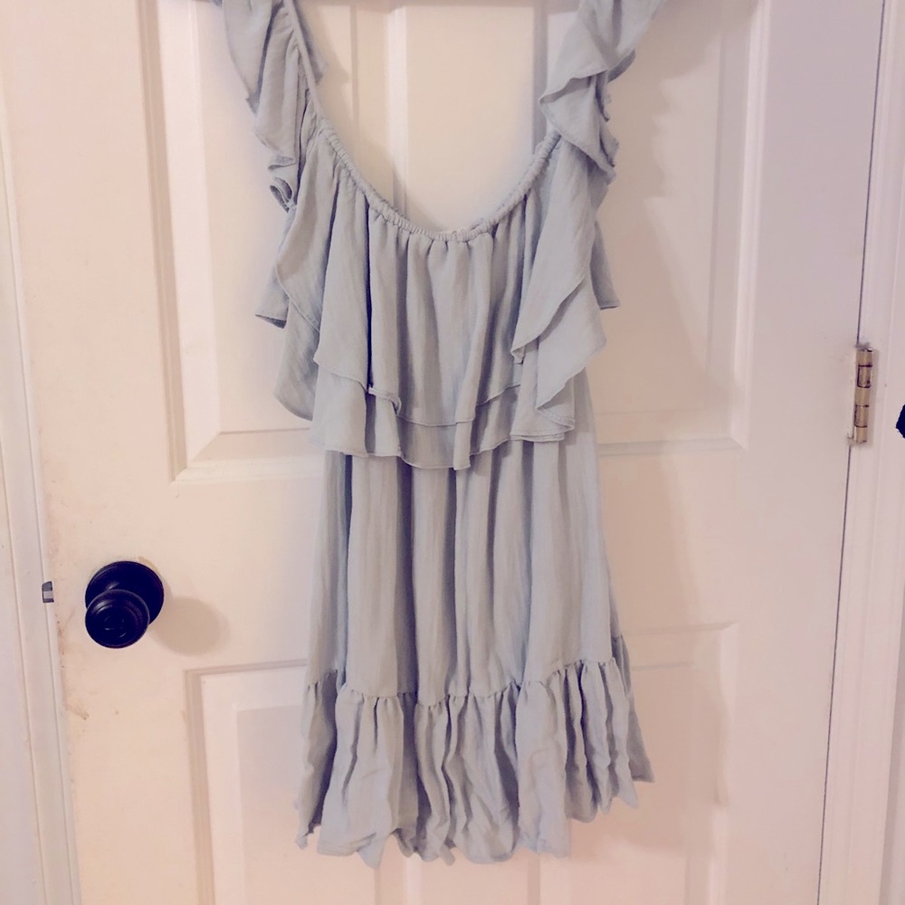 LoveShackFancy silver grey off shoulder dress xs
